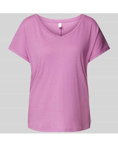 QS Leinen-T-Shirt mit V-Ausschnitt - Pink