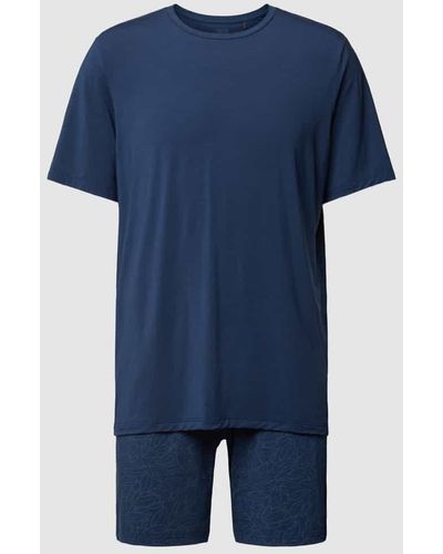Schiesser Pyjama mit Rundhalsausschnitt Modell 'Long Life Soft' - Blau