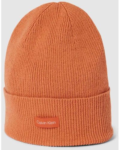 Calvin Klein Mütze mit Label-Patch Modell 'Essential' - Orange