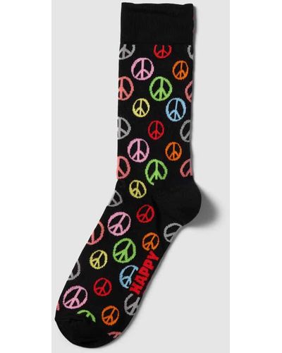 Happy Socks Socken mit Allover-Muster Modell 'Peace' - Schwarz