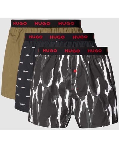 HUGO Boxershorts mit elastischem Label-Bund im 3er-Pack - Schwarz