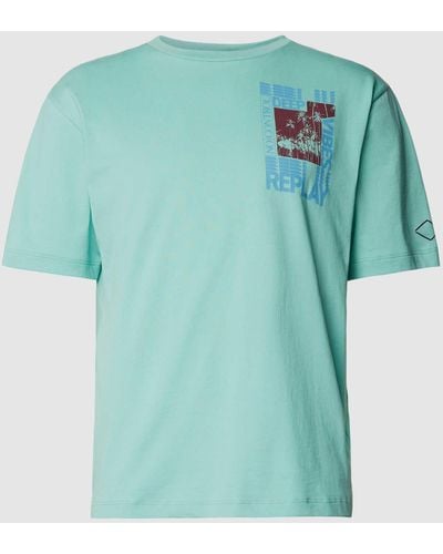 Replay T-Shirt mit Motiv-Print und Rundhalsausschnitt - Blau