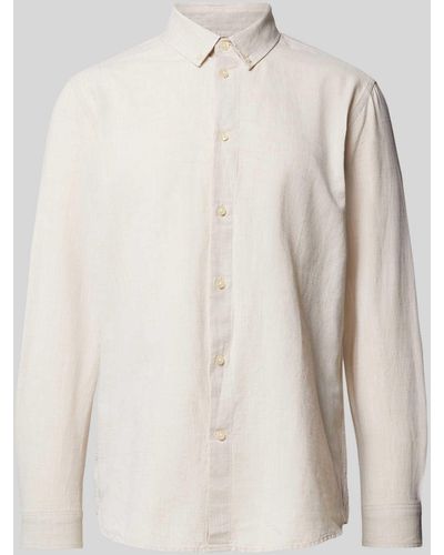 Knowledge Cotton Regular Fit Freizeithemd mit Button-Down-Kragen - Natur