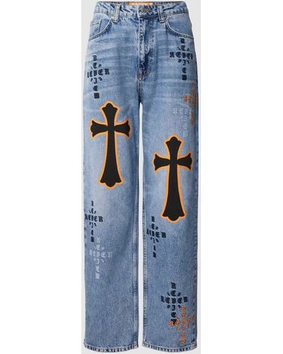 Review Baggy Jeans Met Crucifix-print - Blauw