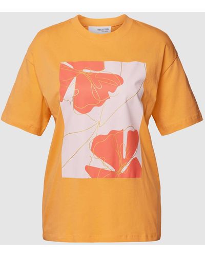 SELECTED T-shirt Van Katoen Met Print Aan De Voorkant - Oranje