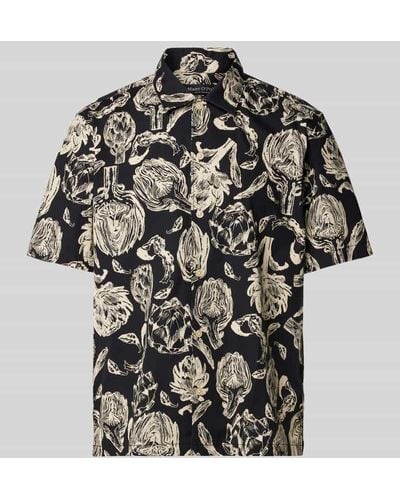 Marc O' Polo Freizeithemd mit floralem Muster und Kentkragen - Schwarz