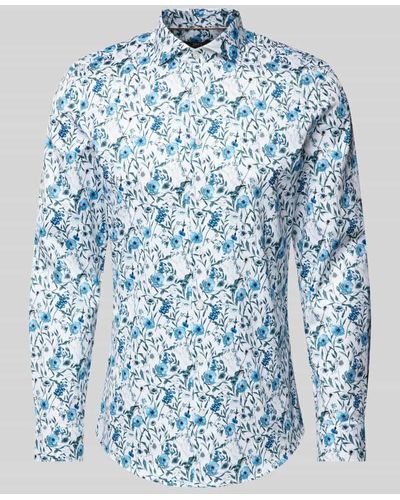Jake*s Super Slim Fit Business-Hemd aus Two Ply mit Kentkragen - Blau