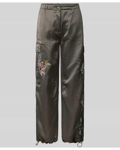 Cambio Regular Fit Hose mit floraler Stickerei Modell 'MARGAN' - Grau