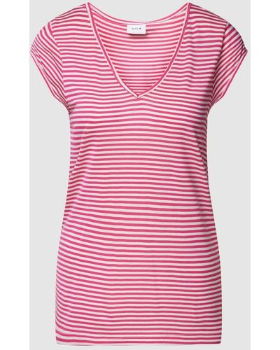 Vila T-Shirt aus reiner Viskose mit V-Ausschnitt Modell 'scoop' - Pink