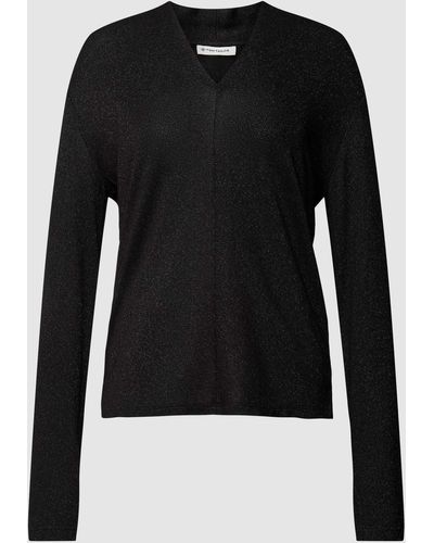 Tom Tailor Shirt Met Lange Mouwen En V-hals - Zwart