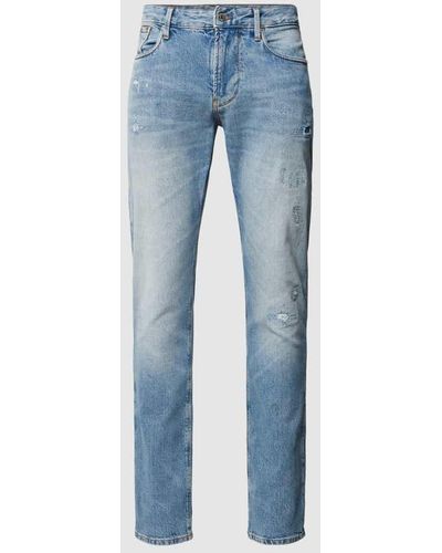 Emporio Armani Regular Fit Jeans im Destroyed-Look - Blau