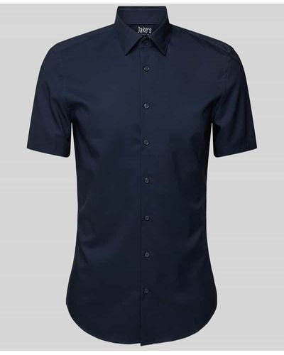 Jake*s Slim Fit Business-Hemd mit 1/2-Arm - Blau