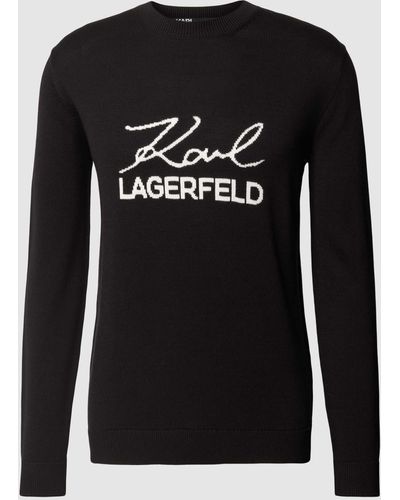 Karl Lagerfeld Gebreide Pullover Met Label En Ronde Hals - Zwart
