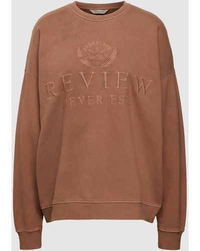 Review Sweatshirt Met Logostitching - Bruin