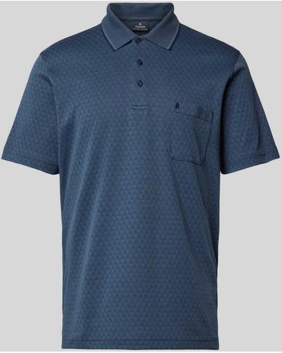 RAGMAN Regular Fit Poloshirt mit Allover-Muster - Blau