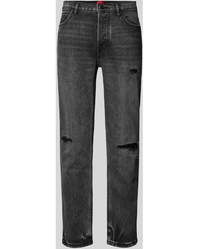 HUGO Tapered Fit Jeans im Destroyed-Look Modell ' 634' - Grau
