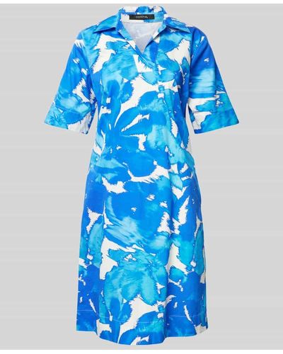 Comma, Knielanges Kleid mit V-Ausschnitt - Blau