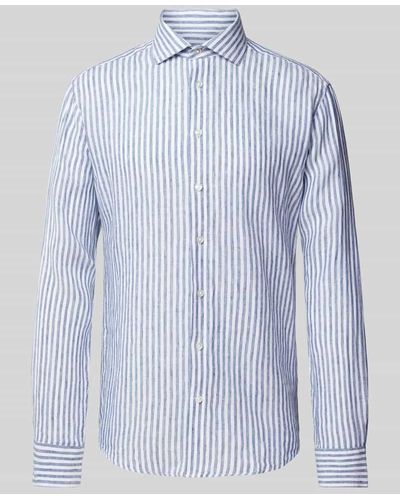 Bruun & Stengade Casual Slim Fit Leinenhemd mit Streifenmuster Modell 'SYDNEY' - Blau