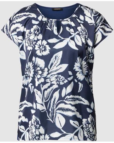 MORE&MORE T-Shirt aus Viskose-Elasthan-Mix mit floralem Muster - Blau