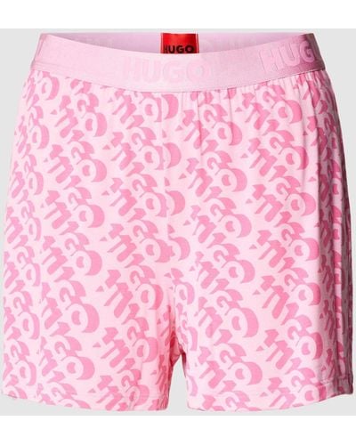 HUGO Korte Loose Fit Pyjamabroek Met All-over Labelprint - Roze