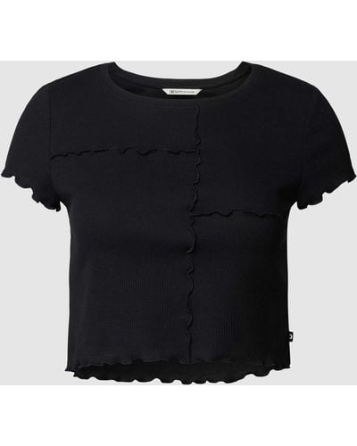 Tom Tailor Kort T-shirt Met Golvende Zoom - Zwart
