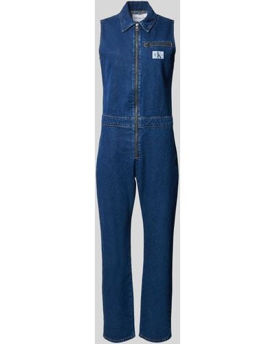 Calvin Klein Jumpsuit Met Platte Kraag - Blauw