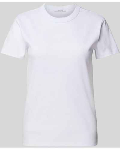Opus T-shirt Met Geribde Ronde Hals - Wit