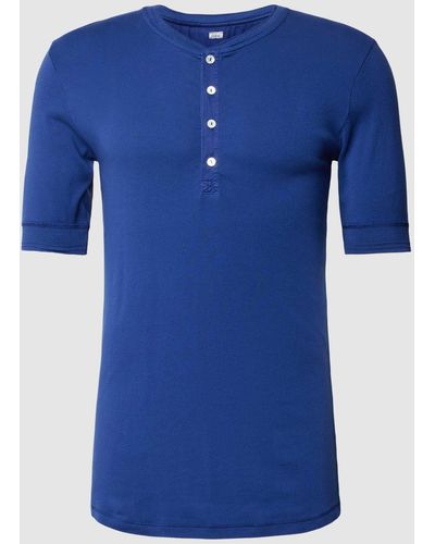 Schiesser T-shirt Met Korte Knoopsluiting - Blauw