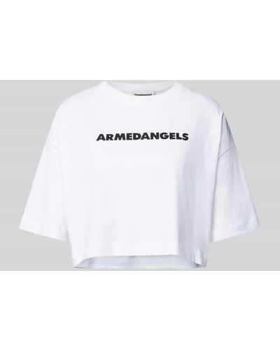ARMEDANGELS Cropped T-Shirt mit Label-Print Modell 'LARIAA' - Weiß