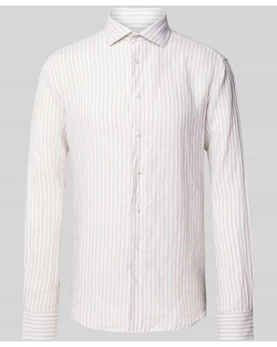 Bruun & Stengade Casual Slim Fit Leinenhemd mit Streifenmuster Modell 'SYDNEY' - Weiß