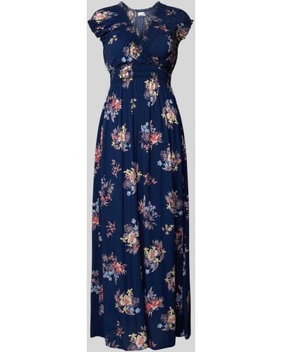 Apricot Midi-jurk Van Viscose Met Bloemenmotief - Blauw