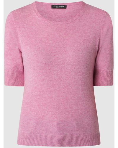 Repeat Cashmere T-Shirt in Strick-Optik - Pink