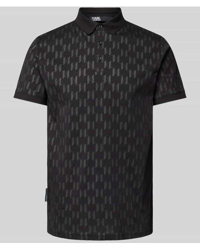 Karl Lagerfeld Slim Fit Poloshirt mit Allover-Logo-Muster - Schwarz