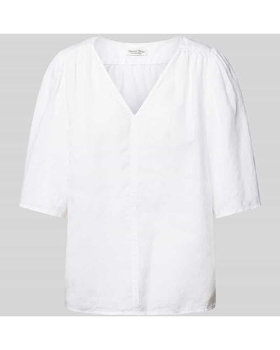 Marc O' Polo Bluse aus Leinen mit V-Ausschnitt - Weiß