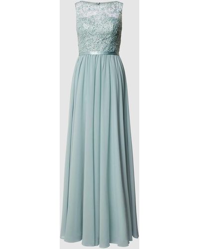 Luxuar Abendkleid mit floralem Stitching - Blau