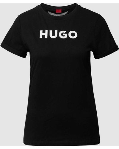 HUGO T-shirt Met Labelprint, Model 'the Tee' - Zwart