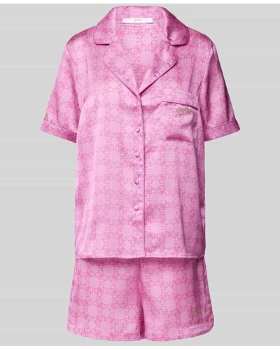 Guess Pyjama mit Allover-Label-Print - Pink