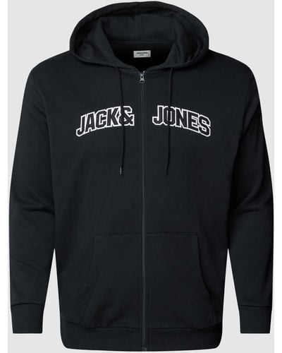 Jack & Jones PLUS SIZE Sweatjacke mit Label-Stitching Modell 'ROUX' - Blau