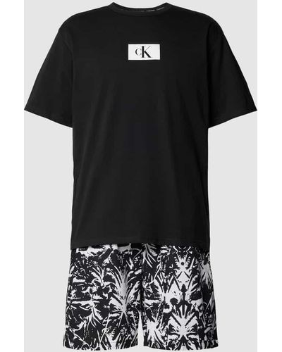 Calvin Klein Pyjama mit Label-Print Modell 'CK 96' - Schwarz
