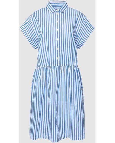 0039 Italy Knielanges Kleid mit Streifenmuster Modell 'Leonie' - Blau