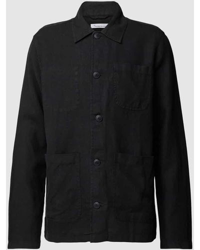 Knowledge Cotton Hemdjacke mit aufgesetzten Taschen - Schwarz