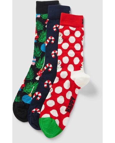Happy Socks Socken mit Motiv-Print Modell 'X-Mas Stocking' im 3er-Pack - Weiß