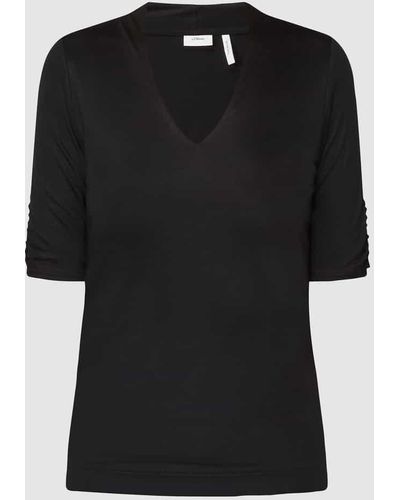 S.oliver T-Shirt aus Viskose mit V-Ausschnitt - Schwarz