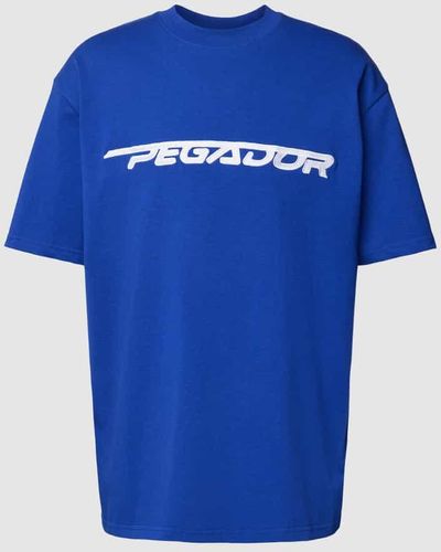 PEGADOR Oversized T-Shirt mit Label-Stitching Modell 'MANOR' - Blau