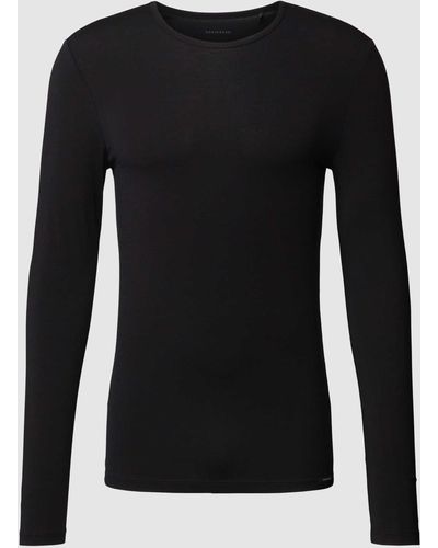 Schiesser Shirt Met Lange Mouwen En Labeldetail - Zwart