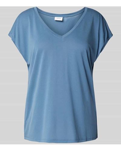 Vila T-Shirt mit tiefem V-Ausschnitt Modell 'Vimodala' - Blau