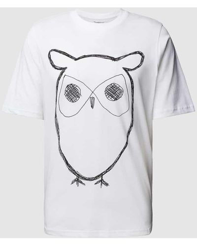 Knowledge Cotton T-Shirt mit Motiv-Print Modell 'big owl' - Grau
