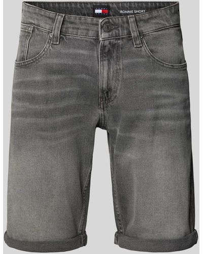 Tommy Hilfiger Regular Fit Jeansshorts Label-Stitching Modell 'RONNIE' - Grau