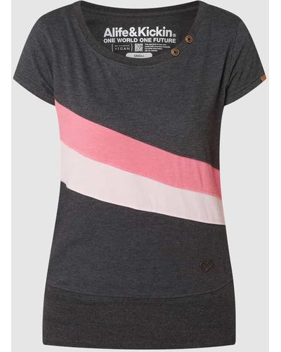 Alife & Kickin T-Shirt mit Kontraststreifen Modell 'Clea' - Grau