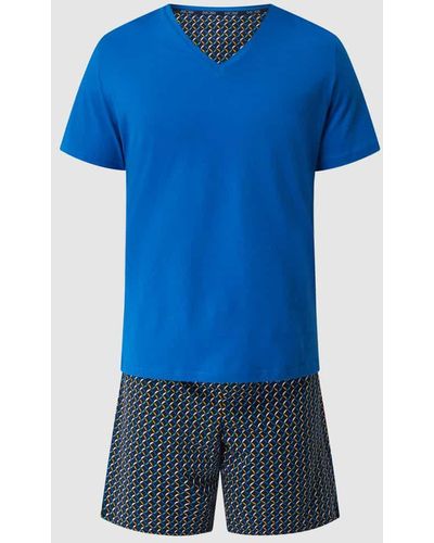 Hom Pyjama aus Baumwolle Modell 'Cavalaire' - Blau